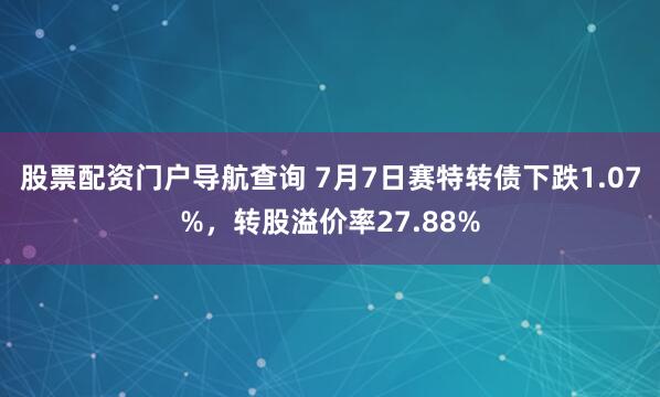 股票配资门户导航查询 7月7日赛特转债下跌1.07%，转股溢价率27.88%