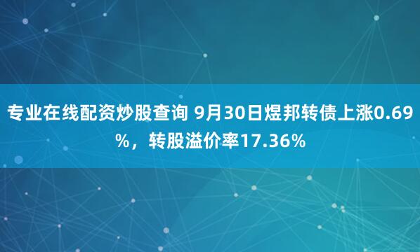 专业在线配资炒股查询 9月30日煜邦转债上涨0.69%，转股溢价率17.36%